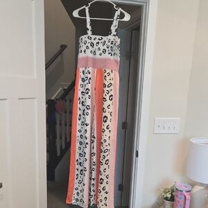 Leopard Print Jumpsuit with Pink and White Accents